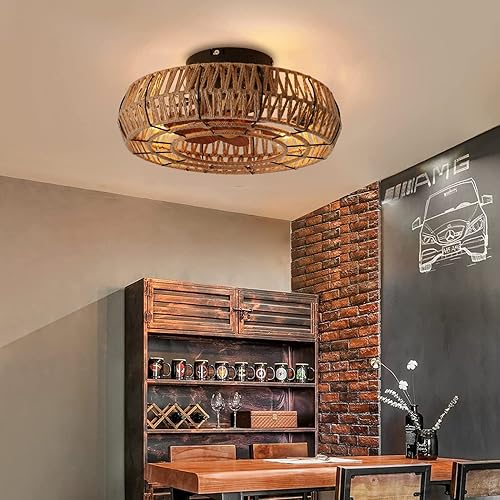 Miniatura 4 de Ventiladores de techo enjaulados de 20 pulgadas con luces y control remoto, ventilador de techo bohemio de montaje empotrado con luz, lámpara de