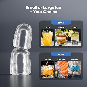 Electactic Countertop Ice Maker - 26Lbs/24H, 8 Cubes in 6 Mins, 1.2L Top Water Tank, 2 Sizes Bullet Ice, Auto-Clean & LED Light, Portable for Home Office Party