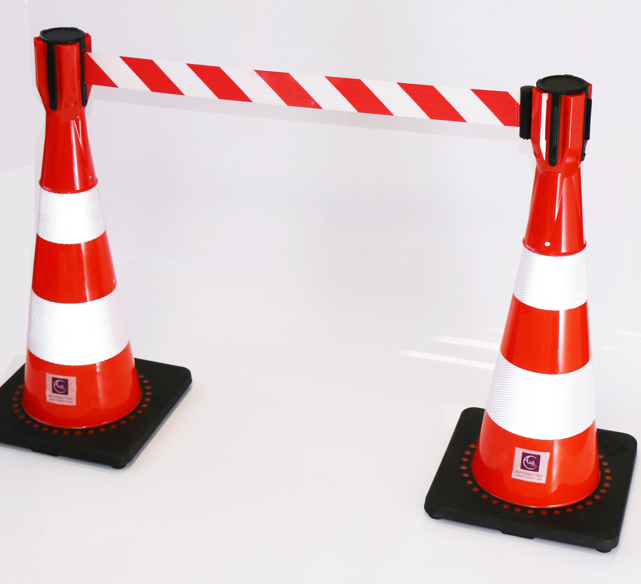AUA SIGNALETIQUE - Enrouleur/Dérouleur De Sangle pour Cône De Signalisation De Chantier (5 mètres - Rouge/Blanc)