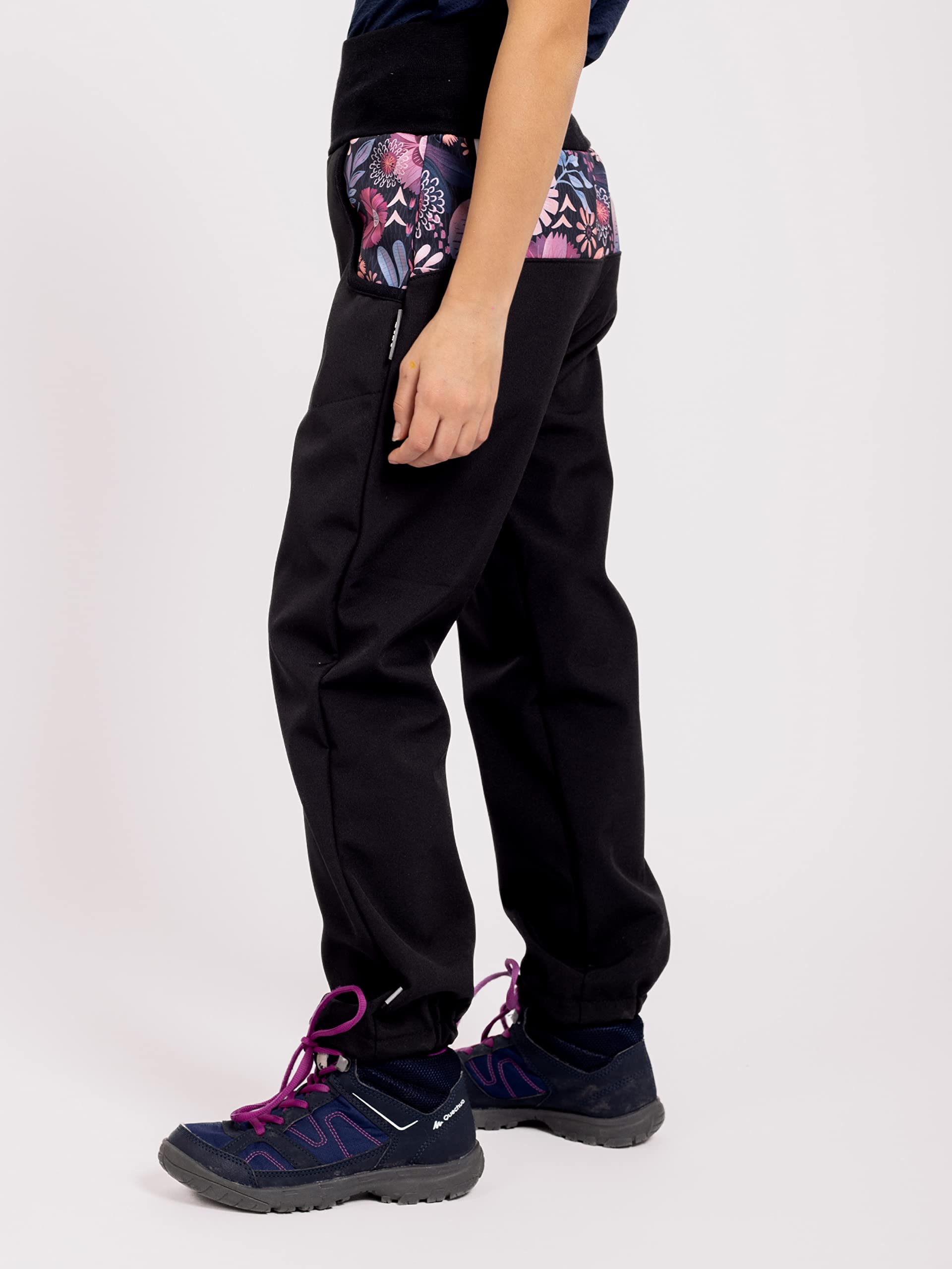 Kinder Softshellhose mit Fleece Basic, Schwarz, Magische Blumen