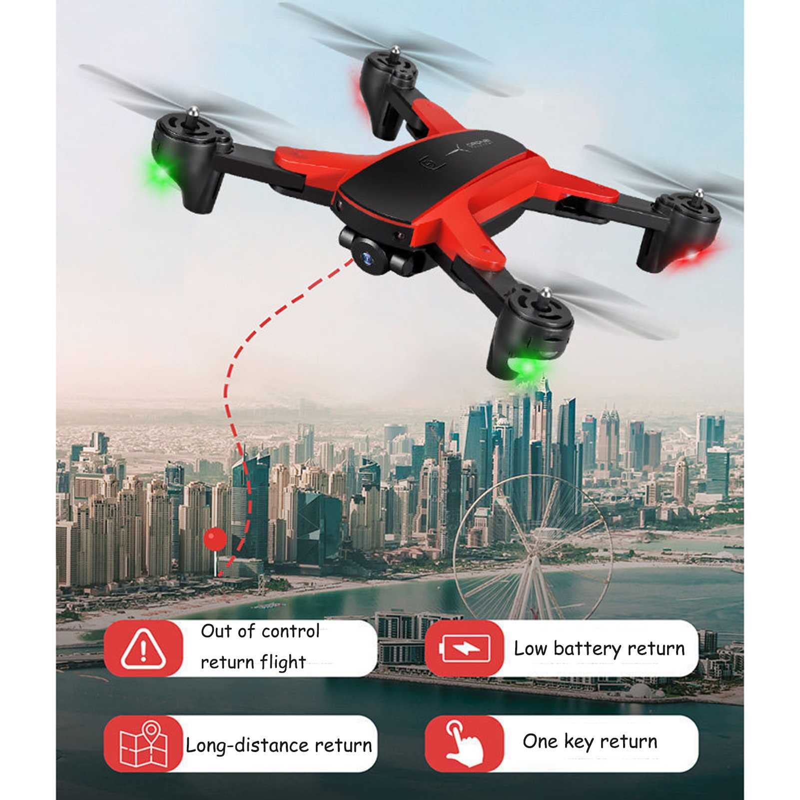 Dron z kamerą dla dorosłych 4K HD Podwójne kamery GPS Smart Return RC Quadcopter Auto Return Follow Me Fly point Fixed Point Surround Carrying Case (czerwone 4 baterie)