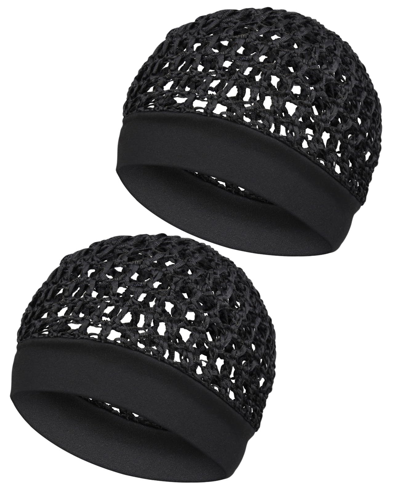 View 1 of 2 Pieces Comfortable Elastic Knit Hair Net for Sleeping & Silk Press - No Red Marks, Tubi Hair Warp Mesh Snood Cap for Women(Black)