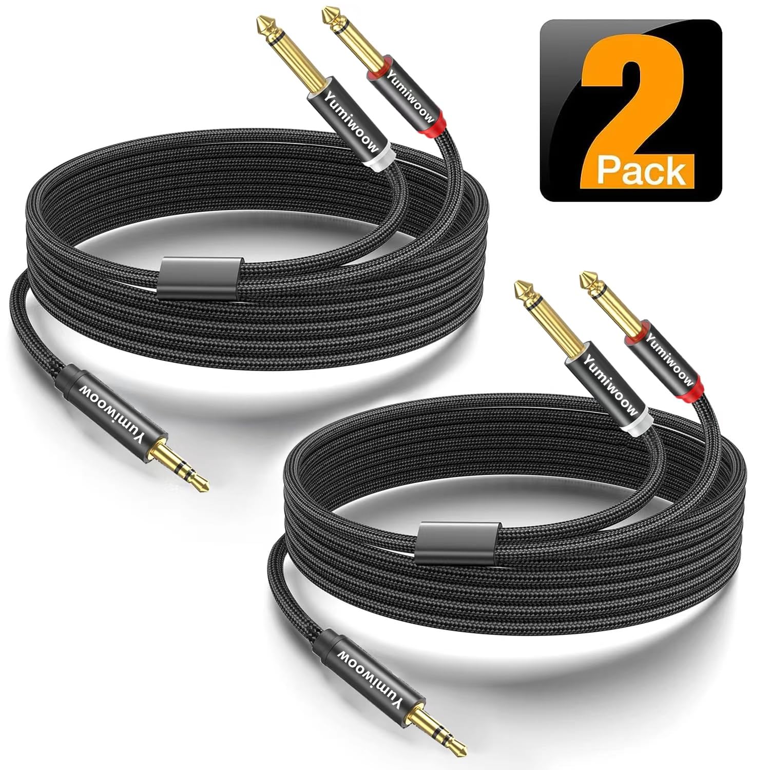 2 cavi audio TRS da 3,5 mm a doppio 6,35 mm stereo da 1/8 TRS a doppio 6,35 mm 1/4 TS mono Y, splitter audio per smartphone, mixer, PC, lettore CD, altoparlanti e sistema stereo domestico