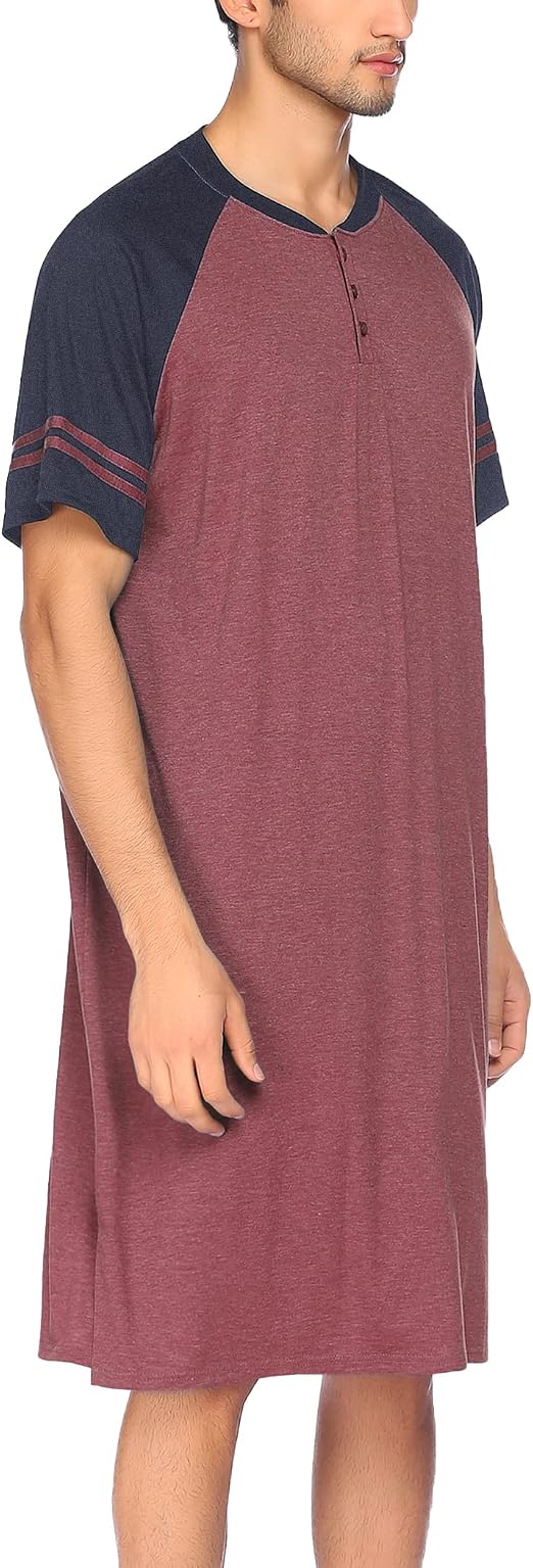 Evanhome Cotton Sleep Shirt Men V-Neck 