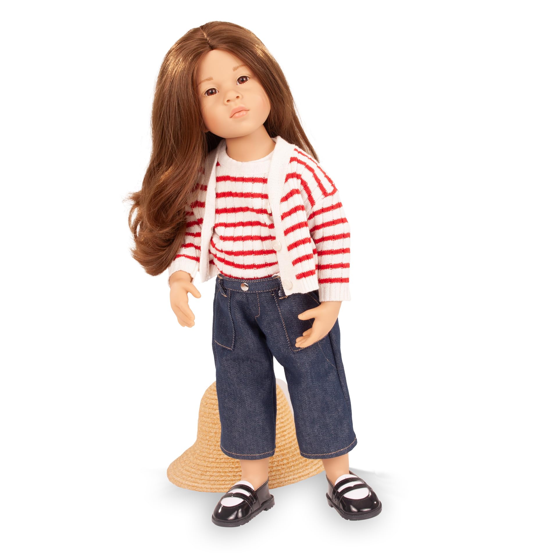 Götz 2666712 Happy Kidz Emilia Puppe 50 cm Multigelenk-Stehpuppe | 8-tlg, für Kinder ab 3 Jahren, braune Haare, braune Augen, 9 Gelenke, posierbar, frisierbar, Vinylhartkörper