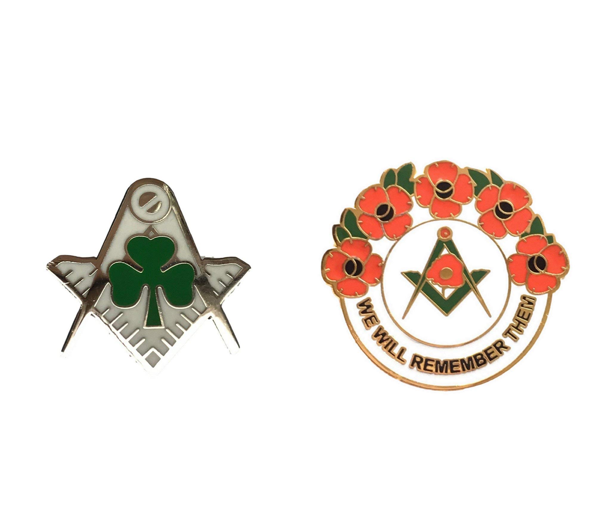 Smartbadge® Masonic Ireland Irish Shamrock Freemason Crested Badge And Masonic We Will Remember Hard Enamel Lapel Pin Badges