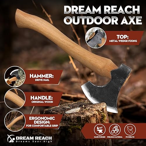 Miniatura 5 de Dream Reach Hacha de hacha de hacha con funda de madera de 14 pulgadas, acero al carbono, tratada térmicamente, hacha de campamento forjada a mano