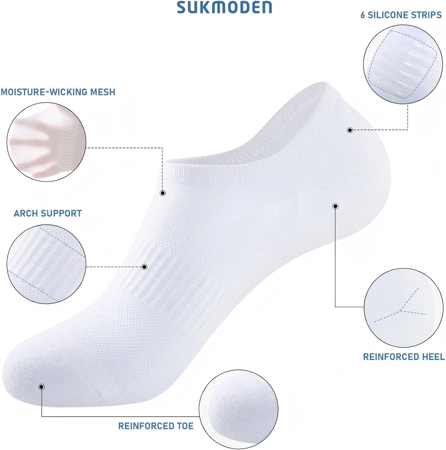 No Show Socks Men, 6 Pairs ​Cotton ​Thin Low Cut Ankle Men's Socks, Non Slip Invisible Sock for Loafer Sneakers - Image 2