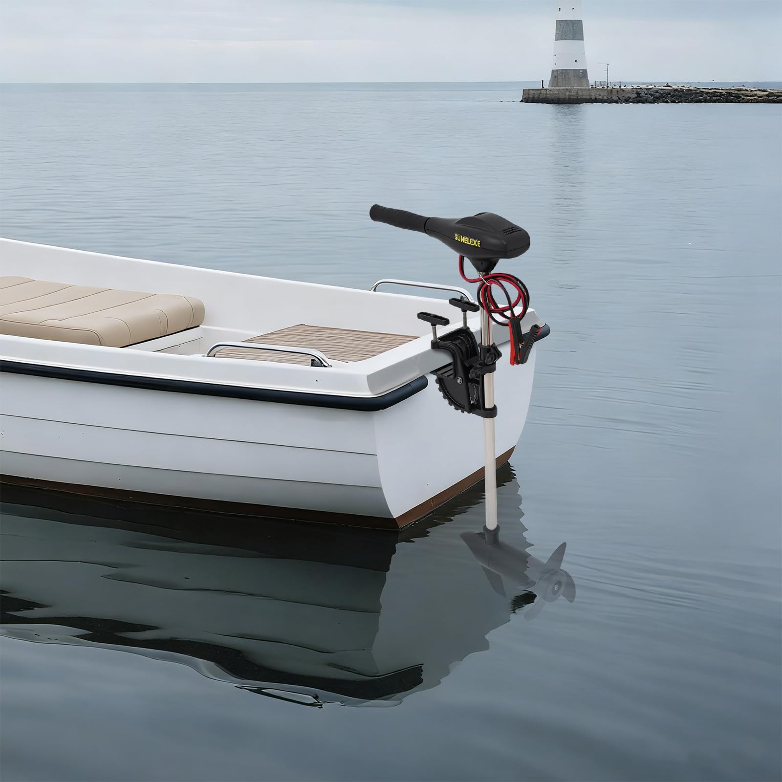 12V Elektro Bootsmotor 40lbs Trolling Motor, 5+3 Gänge leiser Schub, reiner Kupfermotor für Schlauchboot Kajak Angelboot, inkl. Batterieanzeige, Salzwassertauglich (Batterie nicht inkl.)