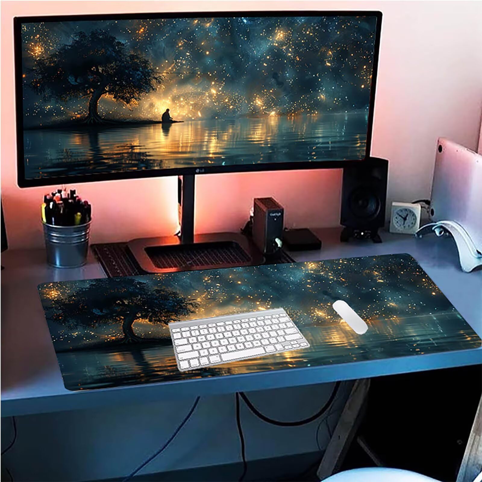 Tappetino Mouse XXL 1500 x 800 mm, Tappetino Mouse Paesaggio, Gaming Mousepad Migliorare la Velocità e la Precisione, Mouse Pad con Base in Gomma Antiscivolo, Ufficio Accessori Gaming, Grigio 7-4052