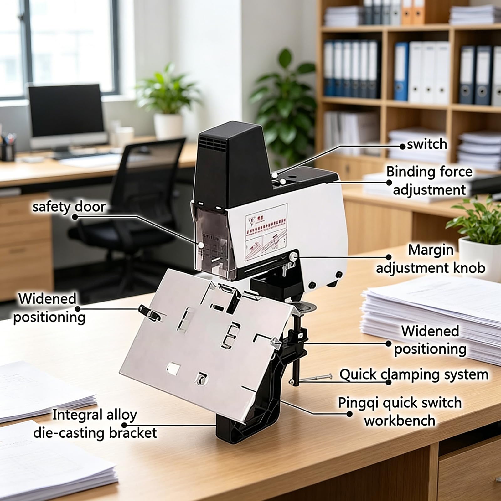 Rilegatrice automatica a sella, pinzatrice elettrica per libri con pedale, rilegatura da 2 a 30 fogli, 9 livelli di pressione, per ufficio e scuola