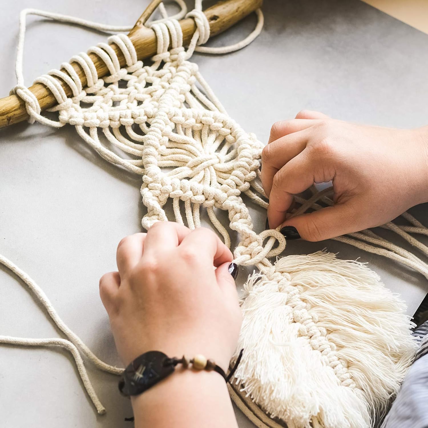 TUPARKA Macrame Rope Kit 109 Yadrsx3mm Natural Macrame Cord with 60 pcs Wood Beads 6pcs Wood Ring and 4pcs Wooden Stick for Crafts,DIY Plant Hangers