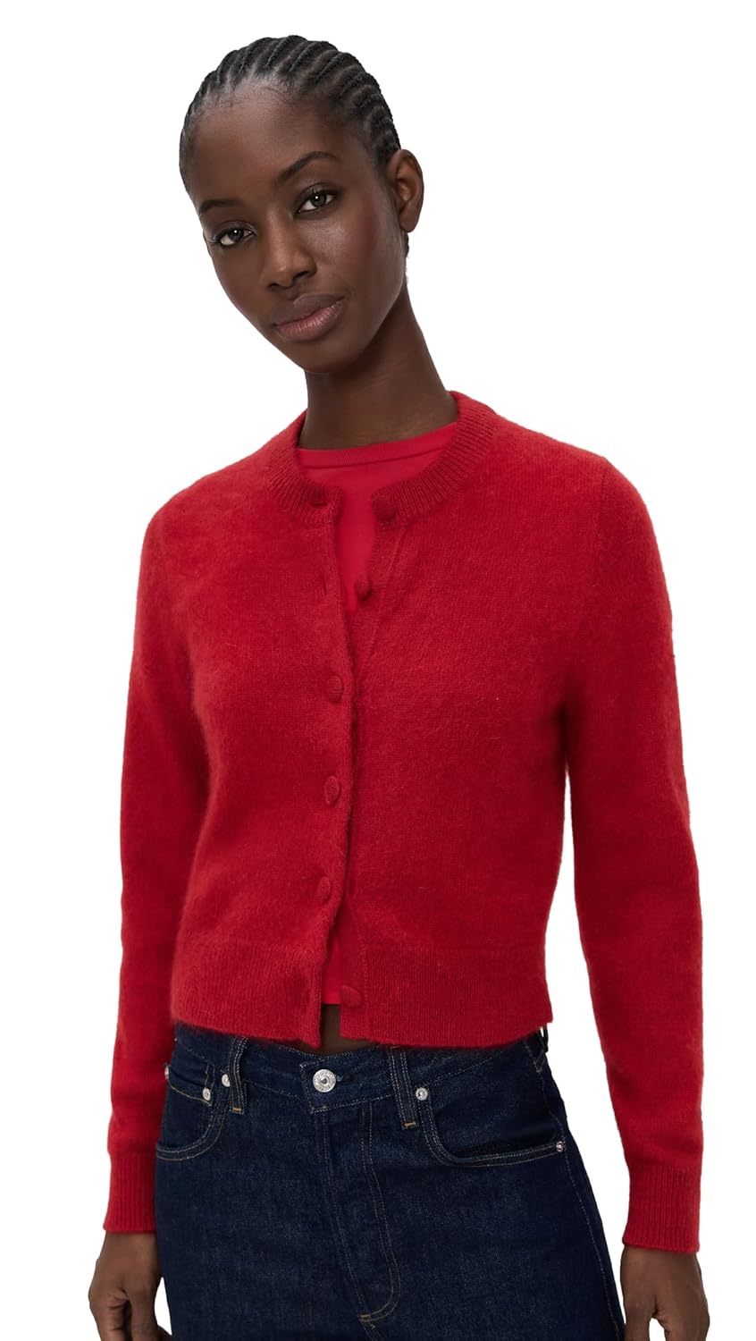 White Warren Womens Brushed Cashmere Crewneck Cardigan