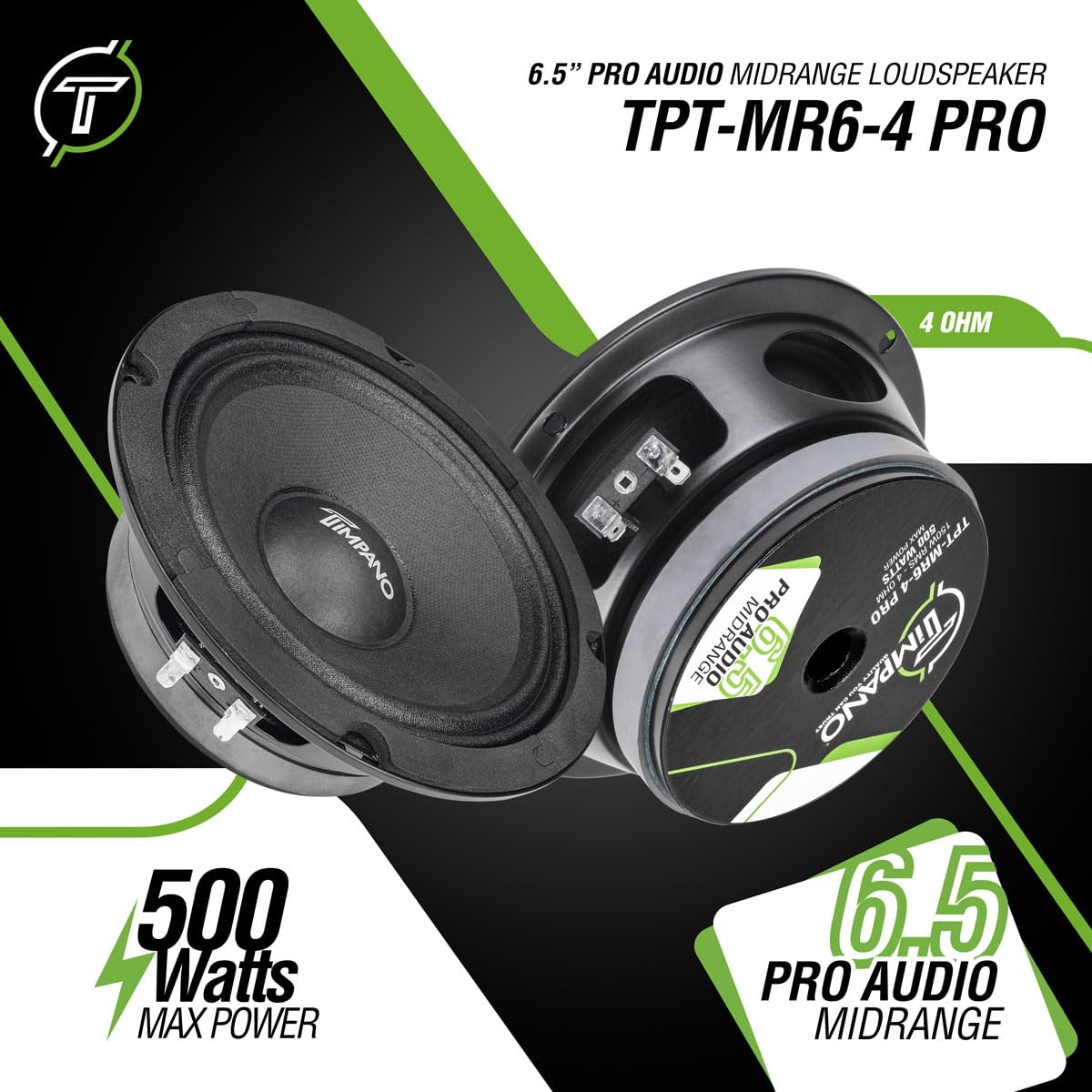 Timpano Altavoz de rango medio poco profundo de 6.5 pulgadas, 500 vatios, TPT-MR6-4 PRO, paquete de altavoces de rango medio de 6.5 ohmios, altavoz de audio profesional compacto para puertas (par)