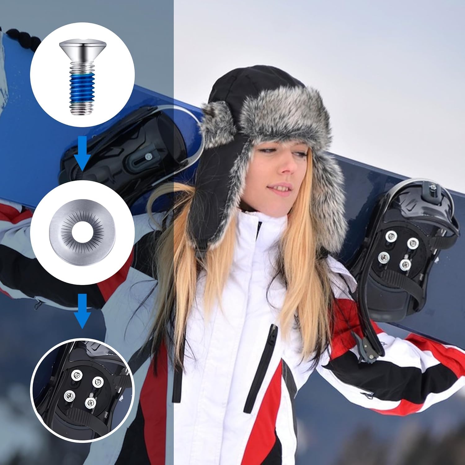 Lot de 32 vis de fixation pour snowboard (16 vis, 16 rondelles) pour fixations de snowboard