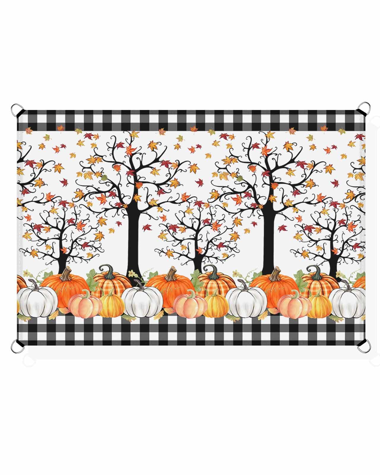 Thanksgiving Fall Outdoor Patio Sun Shade Sail 8' x 10' Rectangle Waterproof Sun Sail Shades UV Block Sunshades Autumn Pumpkin Leaf Buffalo Check Black White Patio Shade for Backyard Garden Outside