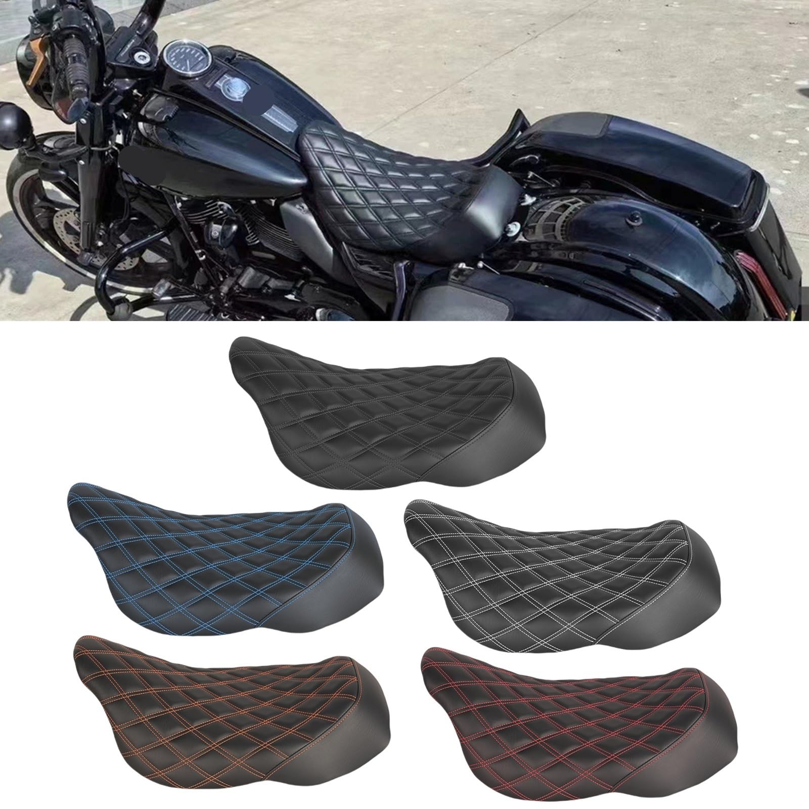 Almohadilla Asiento para asiento de una sola plaza para | Cojín para asiento de una sola plaza para motocicleta, puntada celosía para Touring 2009, 2010, 2011, 2012, 2013, 2014, 2015