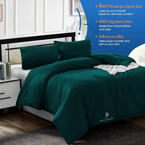 Miniatura 3 de Dees Collection Juego de funda de edredón de 800 hilos de algodón egipcio color verde azulado ultra suave y transpirable 3 piezas con cierre de