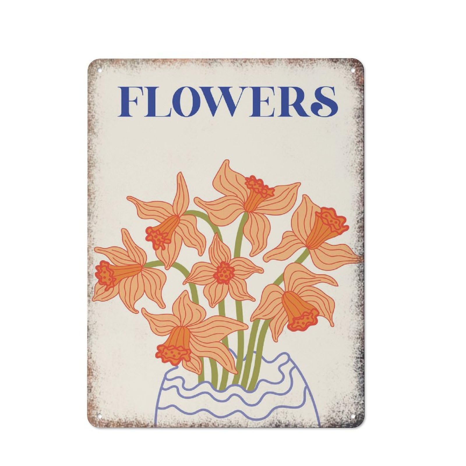 Colorful Daffodil Floral Nature Art Vintage Metal Sign Cute Wall Decor for Yard Fence Home Restaurant 8x12 Inch
