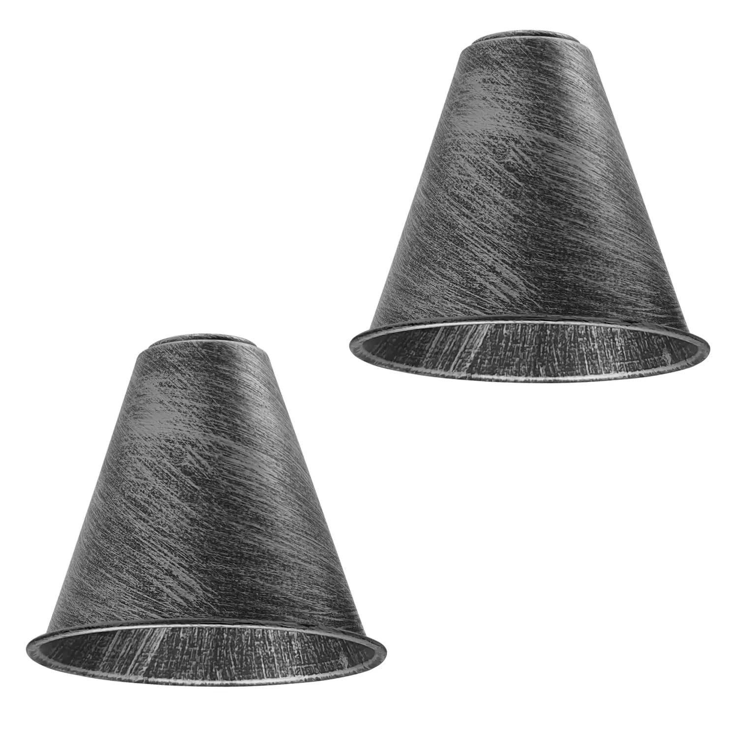 Vintage Retro Ceiling Light Shade Long Cone Shaped 18cm Diameter 17cm Height Metal Lampshade Mid Century Look Bulb Guard Easy Fit Light Shade for Kitchen Living Room (Brushed Silver - 2 Pack)