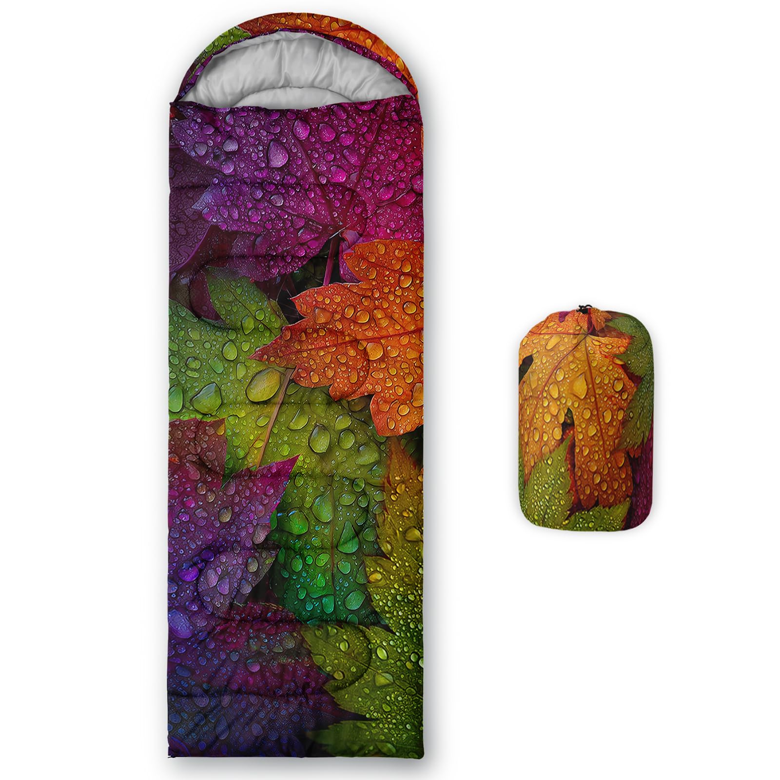 QOOMO Maple Leaf Waterproof Sleeping Bags for Adults & Kids,Printed Camping Sleeping Bags, 3 Season Warm & Cool Weather,Lightweight,Traveling,and Outdoors,Camping Gear Equipment,31x90inch