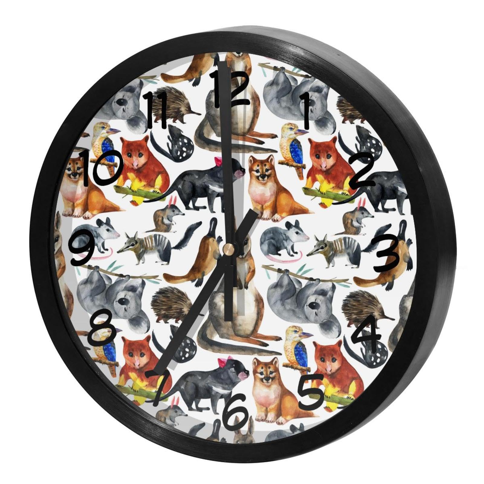 Horloge murale ronde pour maison bureau école aquarelle animaux