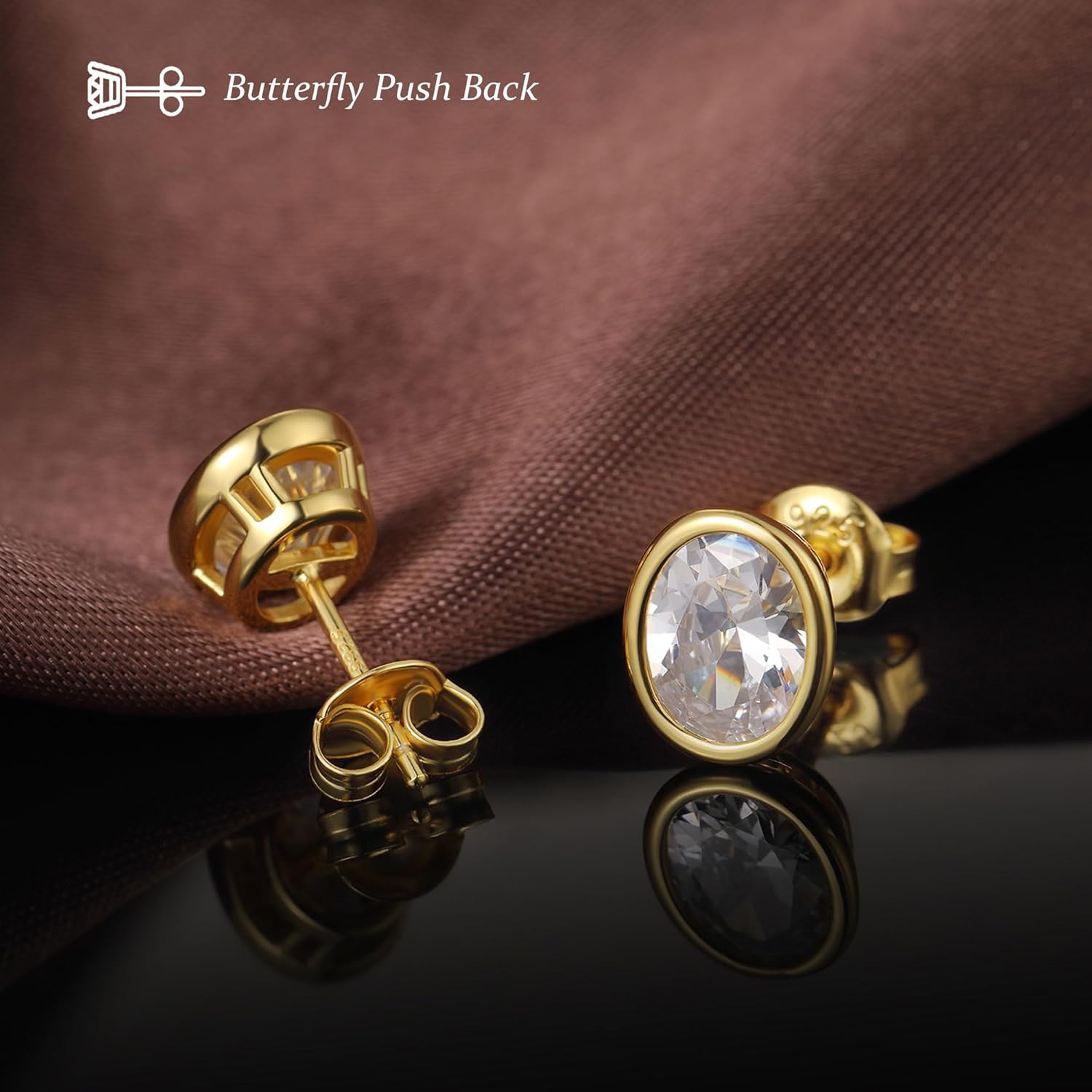 Sterling Silver Marquise Diamond Stud Earrings for Women Men 18K Gold Plated Large Size Horse Eyes Shape CZ Posts Dainty Friction Back Stud Earring - Image 3