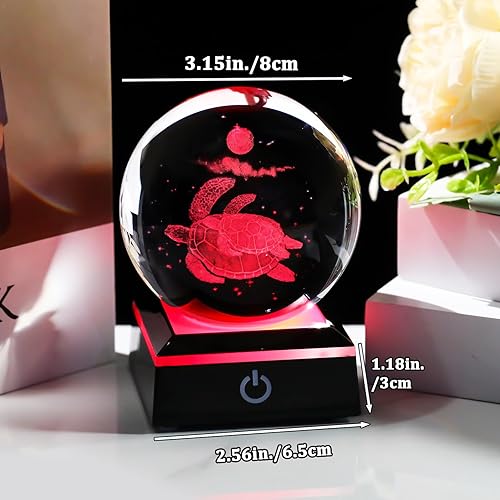 Miniatura 3 de Figura de tortuga marina con bola de cristal 3D con base LED, láser, regalos para mujeres y hombres en Navidad, cumpleaños, bola de tortuga