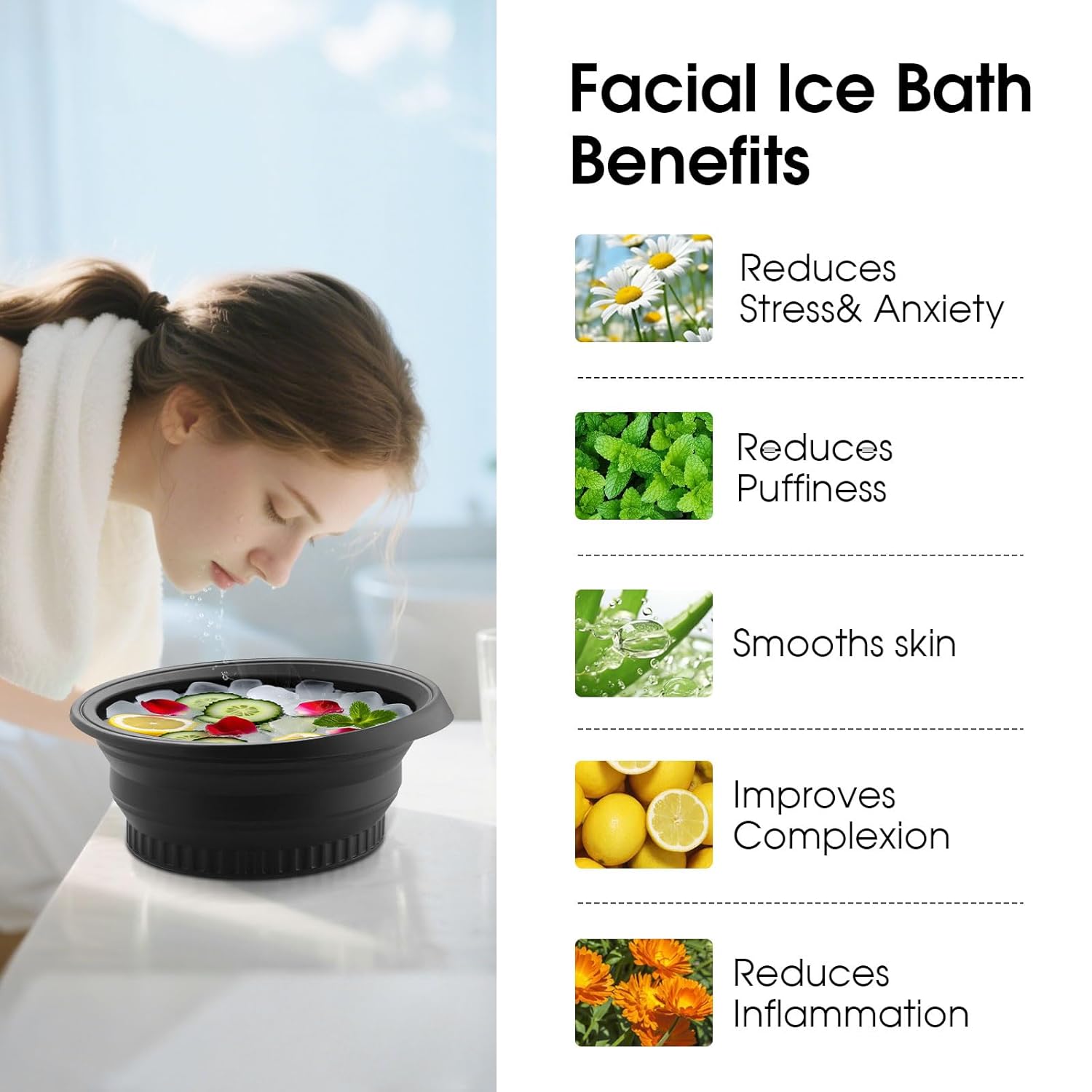 Face Ice Bath Bowl – Collapsible Silicone Facial Ice Bowl with Built-in Ice Tray for Cold Plunge – Portable Skincare Tool for Skin Tightening, Puffiness Relief, Travel & Home Use (blue) - Image 7