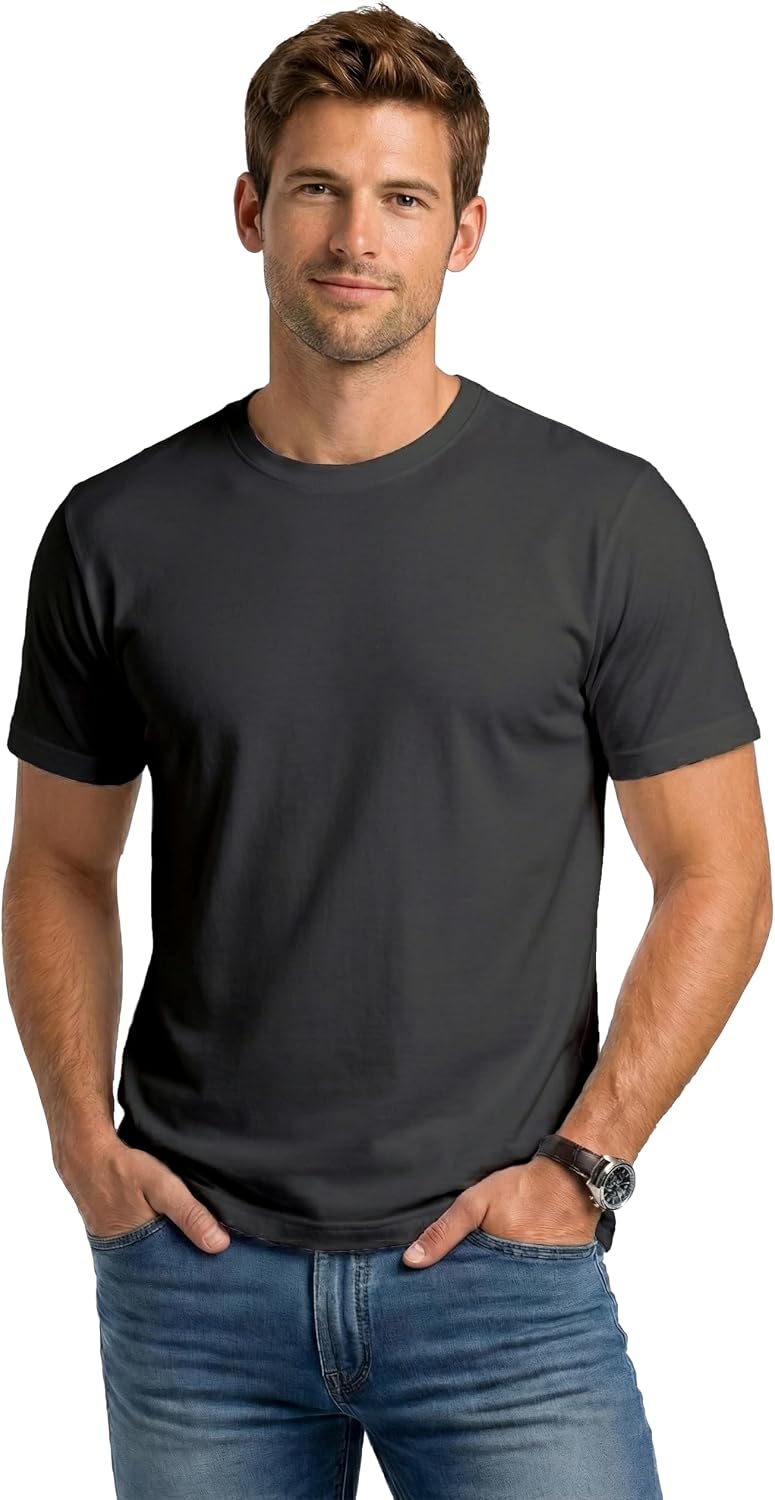 DIORO Men's T-Shirts, 100% Cotton Lightweight Crew Neck T Shirt, Tag Free Short Sleeve Regular Fit Plain Tshirts