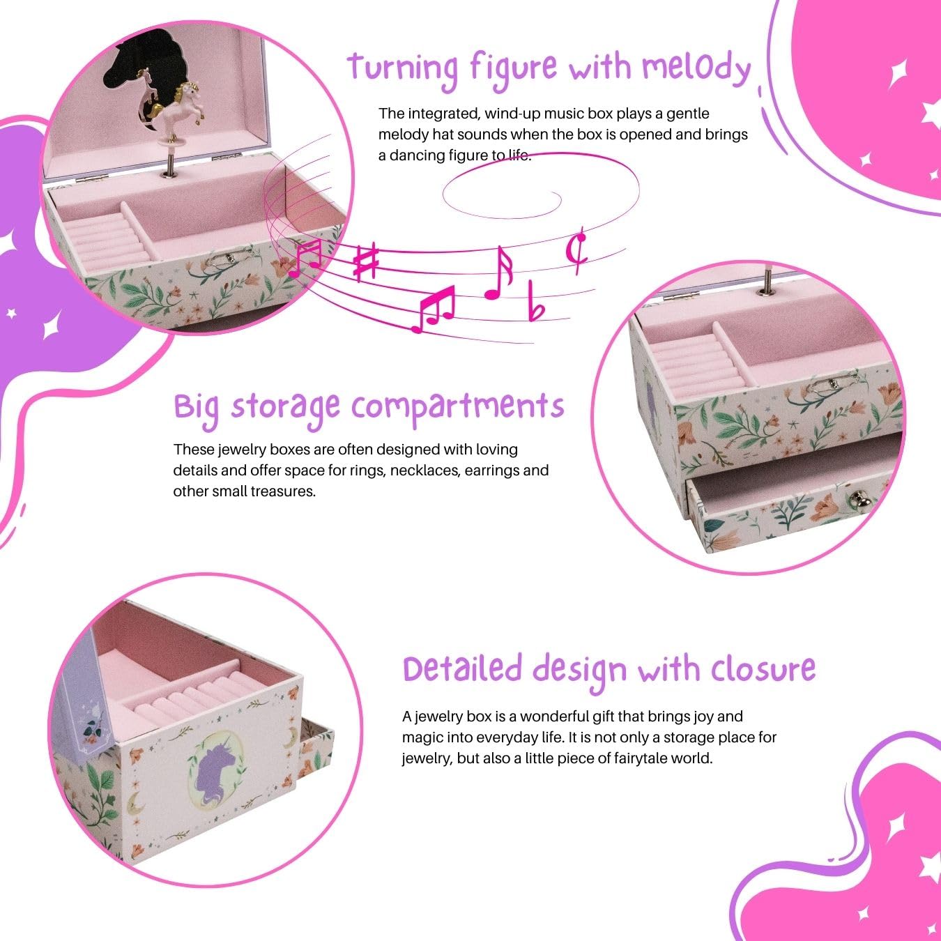 GICO 92067 - Joyero con diseño de unicornio para niñas con música, figura giratoria y espejo, regalo de cumpleaños para niñas