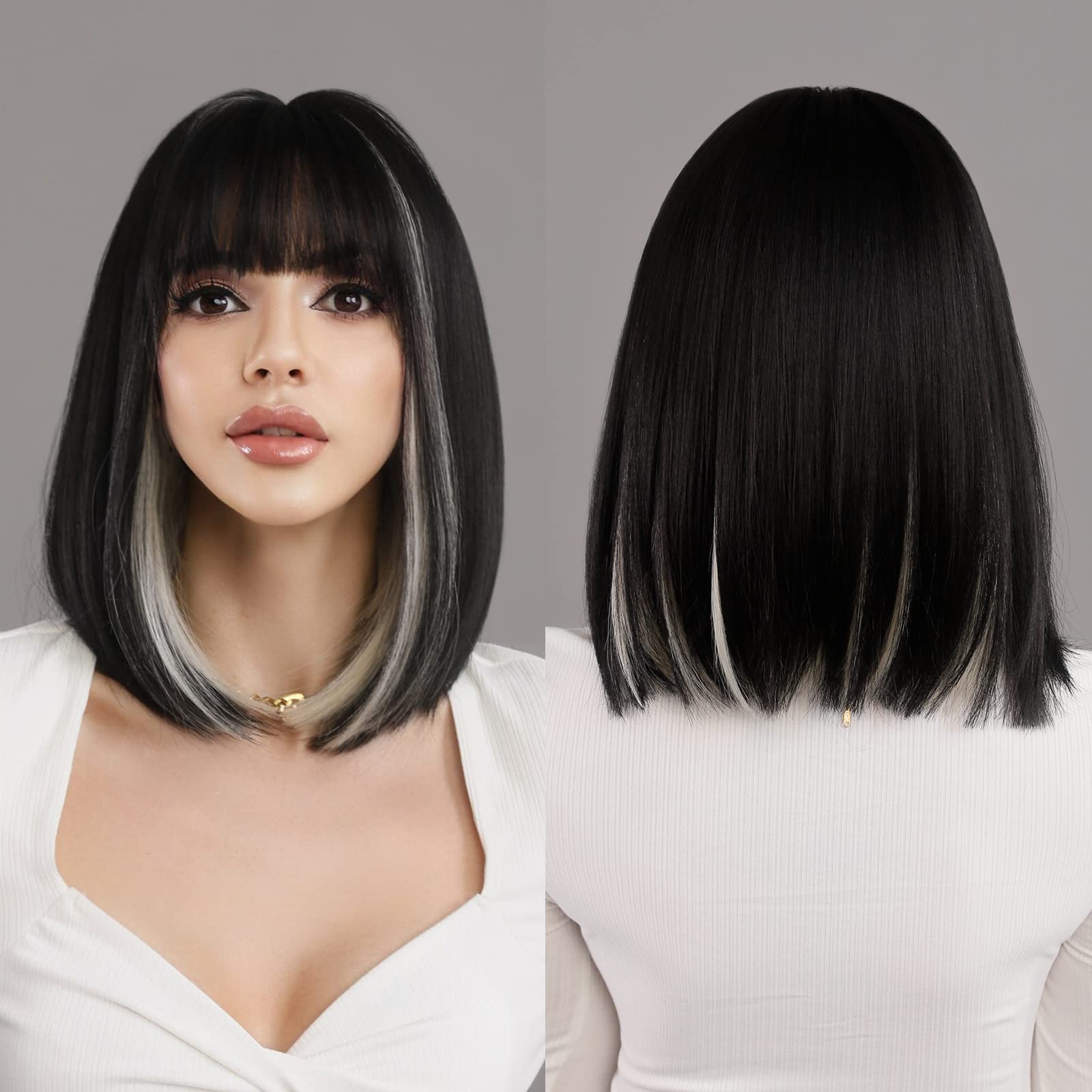 Synthetic Bob Wig with Bangs Shoulder Length Glueless Heat Resistant Cosplay Ombre Short Straight Bob Cosplay Synthetic Wigs with Bangs  main image 2