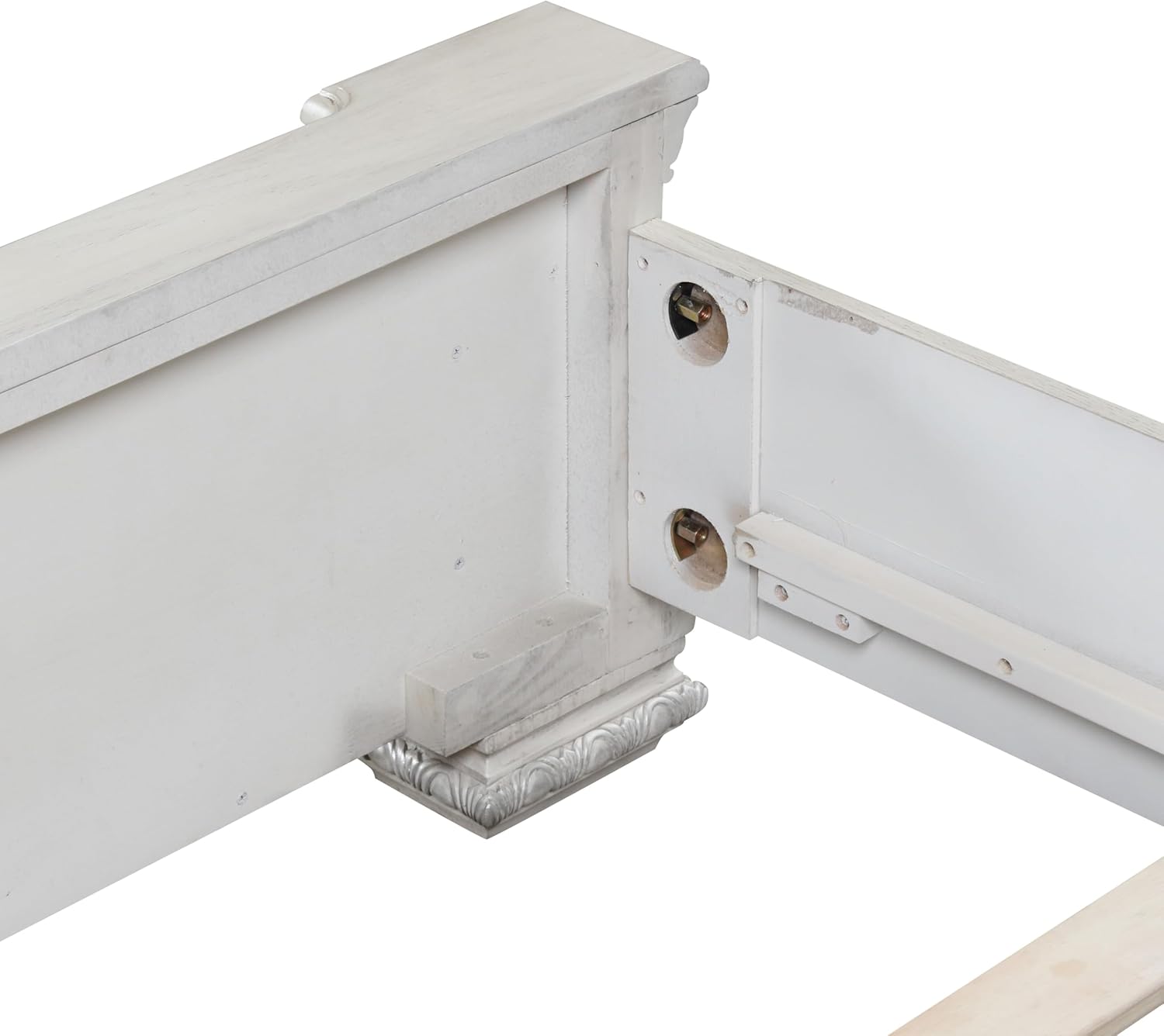 Furniture of America Byrne Traditional Wood Bed Frame with Upholstered Headboard, Ornate Moldings and Bracket Feet, Wooden Bedframe for Bedroom, Box Spring Required, King, Wire Brushed White