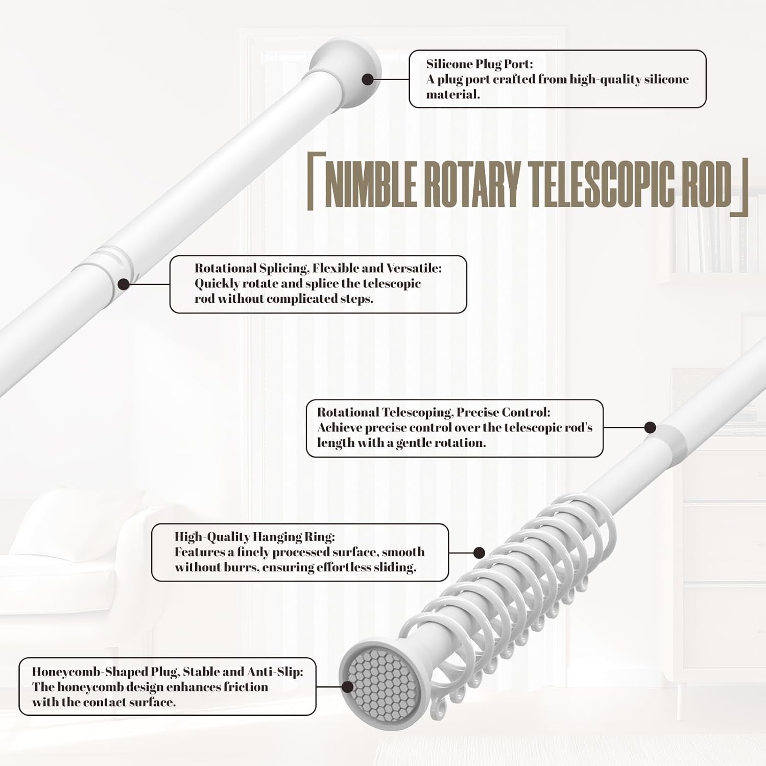 AJAZZ Sets: Curtain Rods & Blackout Accordion Door Accordion Doors Interior Invisible Magnetic Door Curtain for Bedroom Living Room Doorway (1 Pack, 43W x 78 L, White)