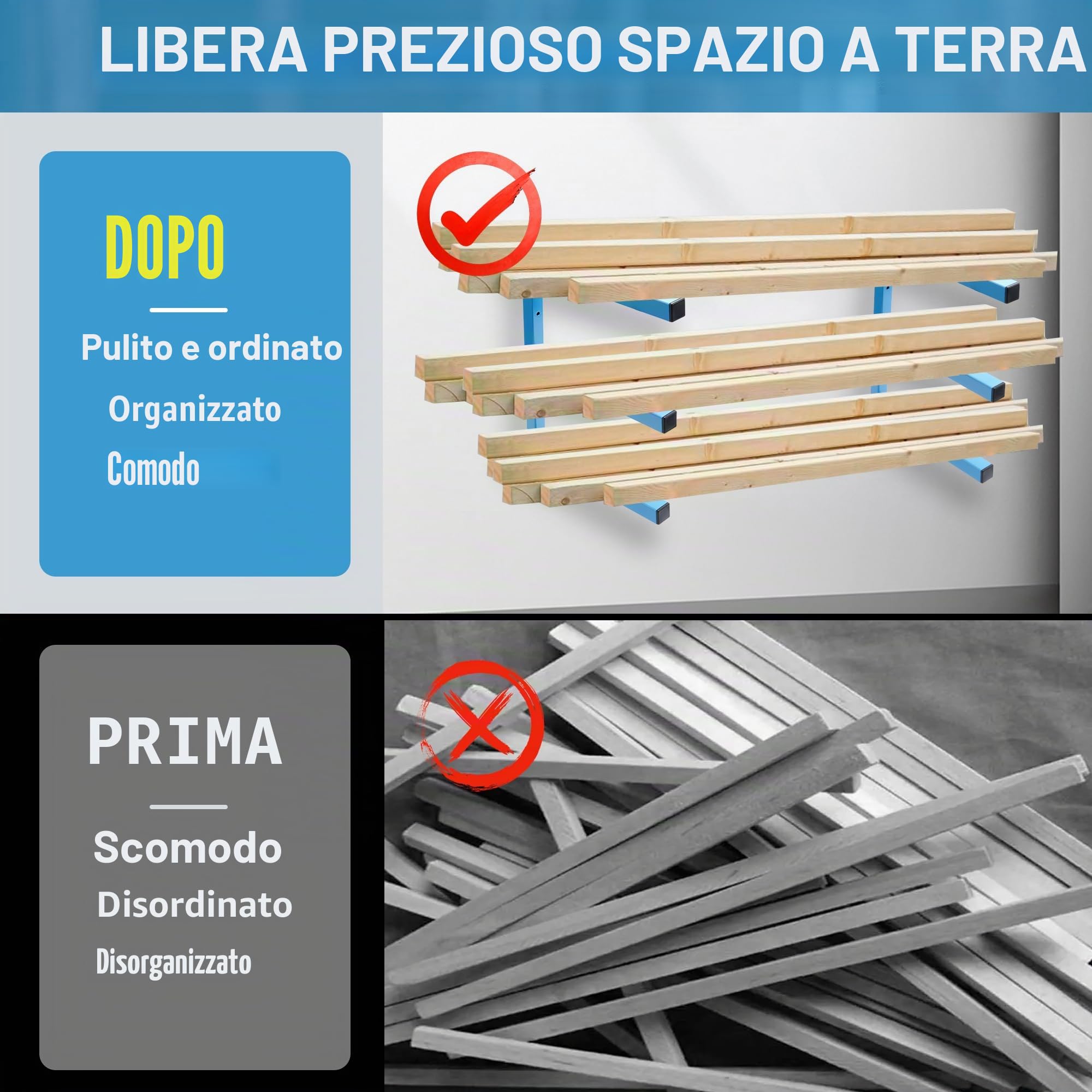 Sinoer Scaffalatura da garage in legno, con rivestimento blu spruzzato, in acciaio resistente, con montaggio a parete a 3 strati, per interni ed esterni, confezione da 4