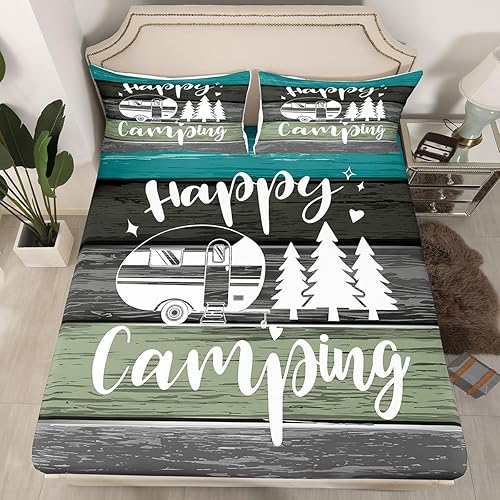 Vista 74 de Juego de sábanas para cámper tamaño matrimonial para niños y niñas, sábanas de madera para adolescentes de Happy Camping Farm, accesorios de Multi 04