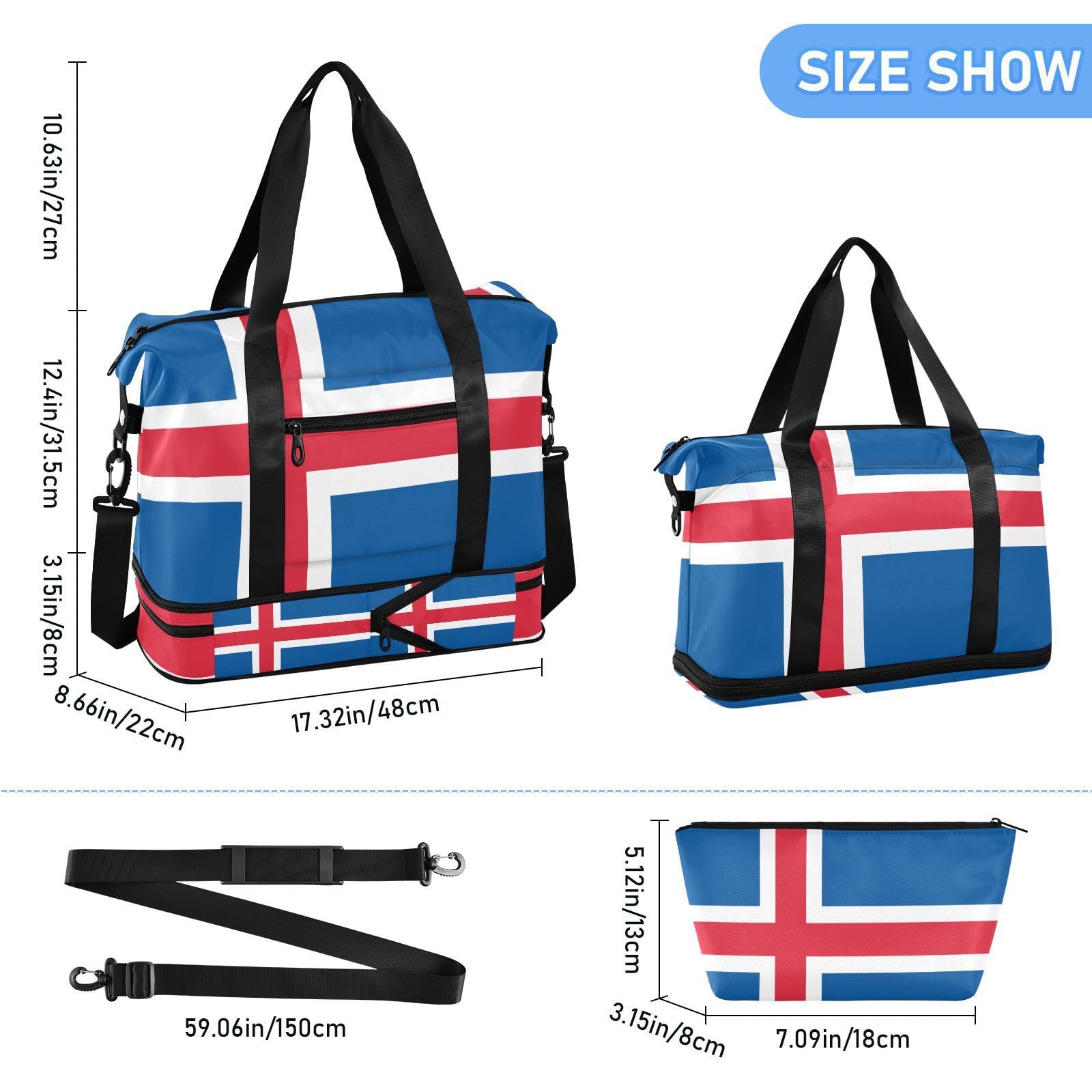 Flaga Islandia torba na noc z mokrą kieszenią regulowany pasek torba na siłownię wielofunkcyjna dla mężczyzn kobiet