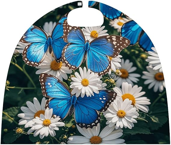 Adult Cloak Throw Robe Wearable Cape Hoodie Poncho Blue Butterflies White Flowers Halloween Cape Blanket for Halloween Costumes