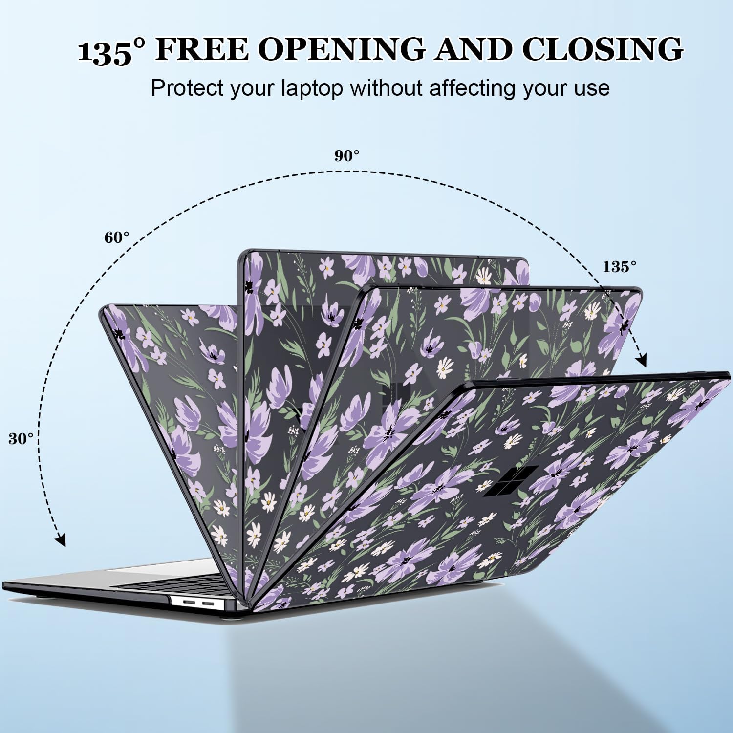 Case Compatible with 2025 Microsoft Surface Laptop 13 inch Windows 11 Copilot Touchscreen Display Model 2095, Plastic Pattern Hard Shell Case, Keyboard Cover, Screen Protector, Purple Florals - Image 7