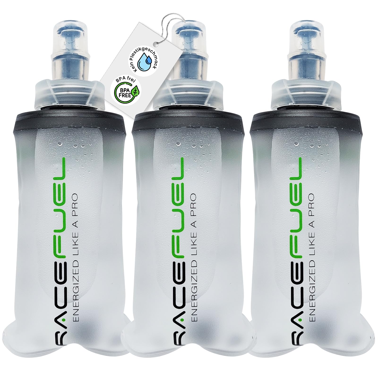 RACEPACERaceFuel Foldable 150 ml Water Bottle Gel Bottle, Soft Flask BPA-Free, with RaceFuel Energy Gel Recipe QR Code, Perfect for Running, Marathon, Triathlon and Cycling (3 Pieces, 150 ml)