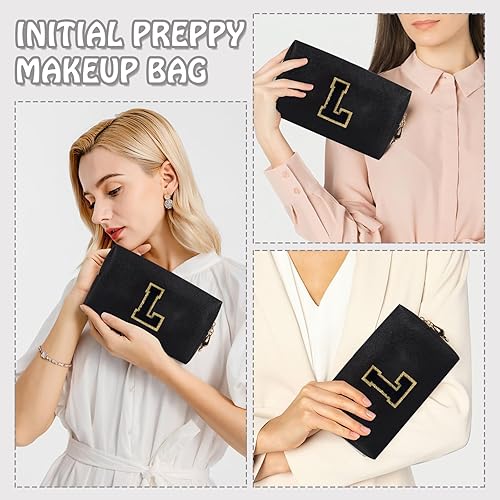 Miniatura 5 de Biileen Pequeña bolsa de maquillaje preppy con letra inicial personalizada, Rosado