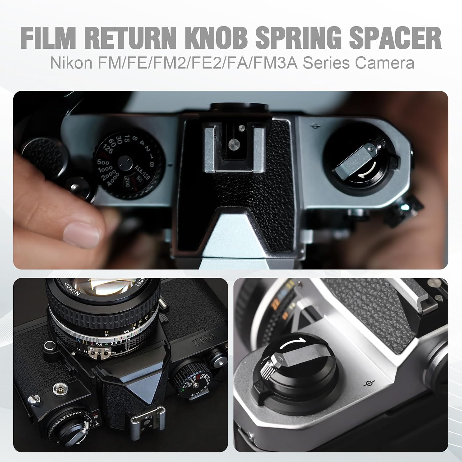 eTone Niken Film Camera Return Knob Spring Spacer, Replacement Kit for FM, FE, FM2, FE2, FA, FM3A Series