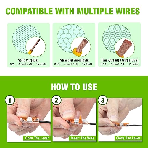 Vista 4 de WAGO 221-2401 80 conectores de alambre de empalme compactos en línea, incluye 80 piezas 221-2401 (2 conductores), conectores de cable WAGO, empalme