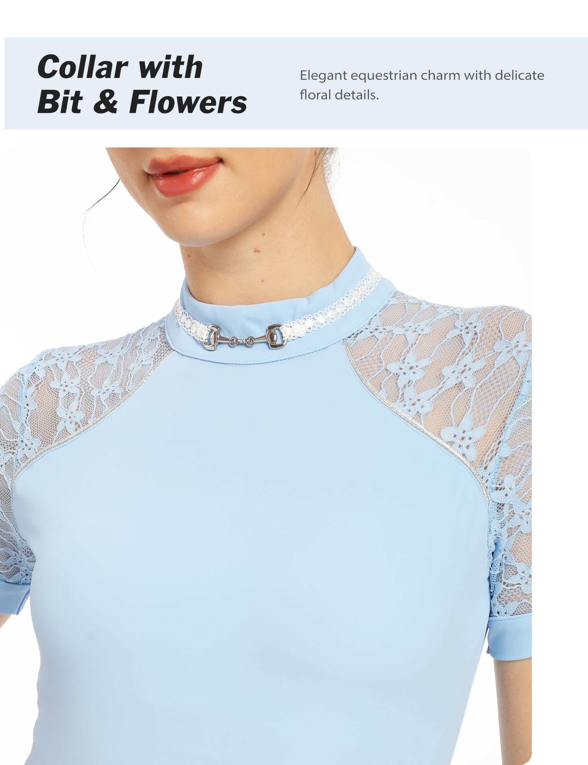 Harrison Howard Damen Slim Fit Show Shirt mit Spitzenärmeln und ikonischem Bit Atmungsaktiv Bequem Reiter Top