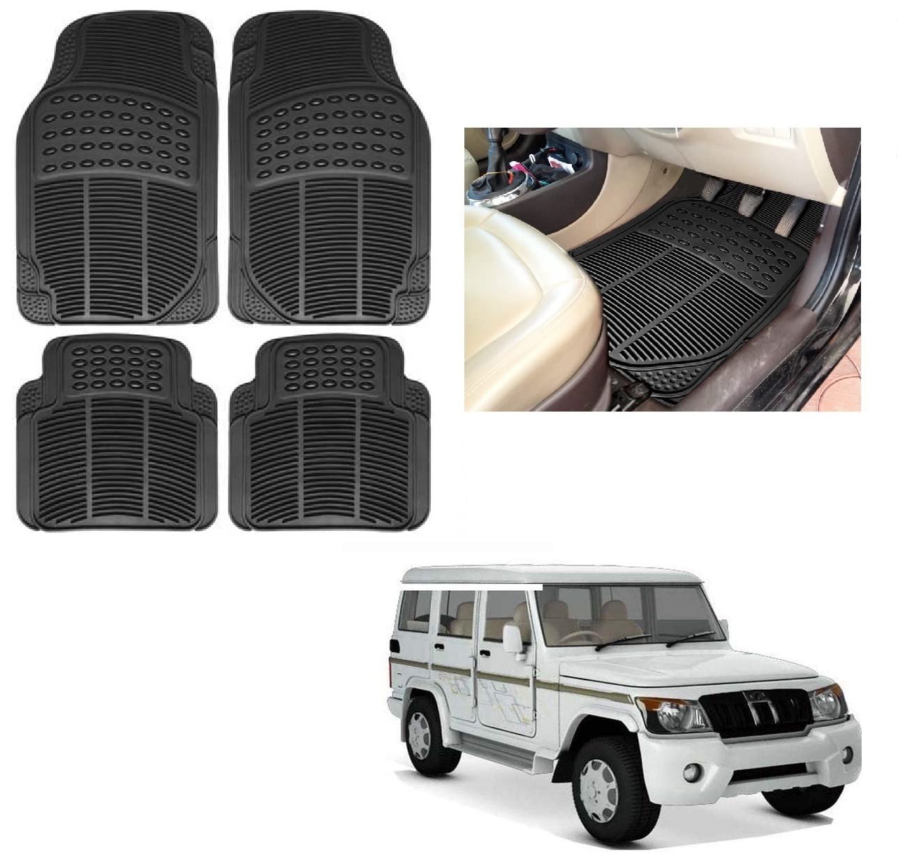 Auto Addict Rubber Mats Car Foot Mats (Black,Set of 4Pcs) for Mahindra Bolero XL-image-44