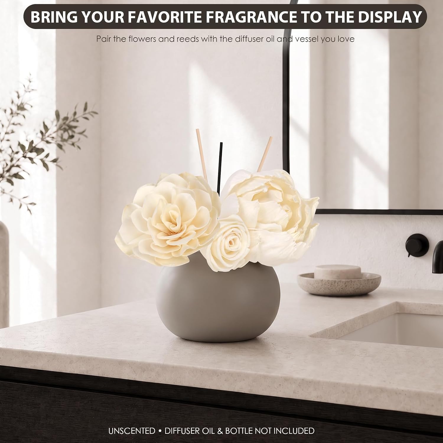 Reed Diffuser Set with 7 Sola Wood Flowers & Fiber Diffuser Sticks