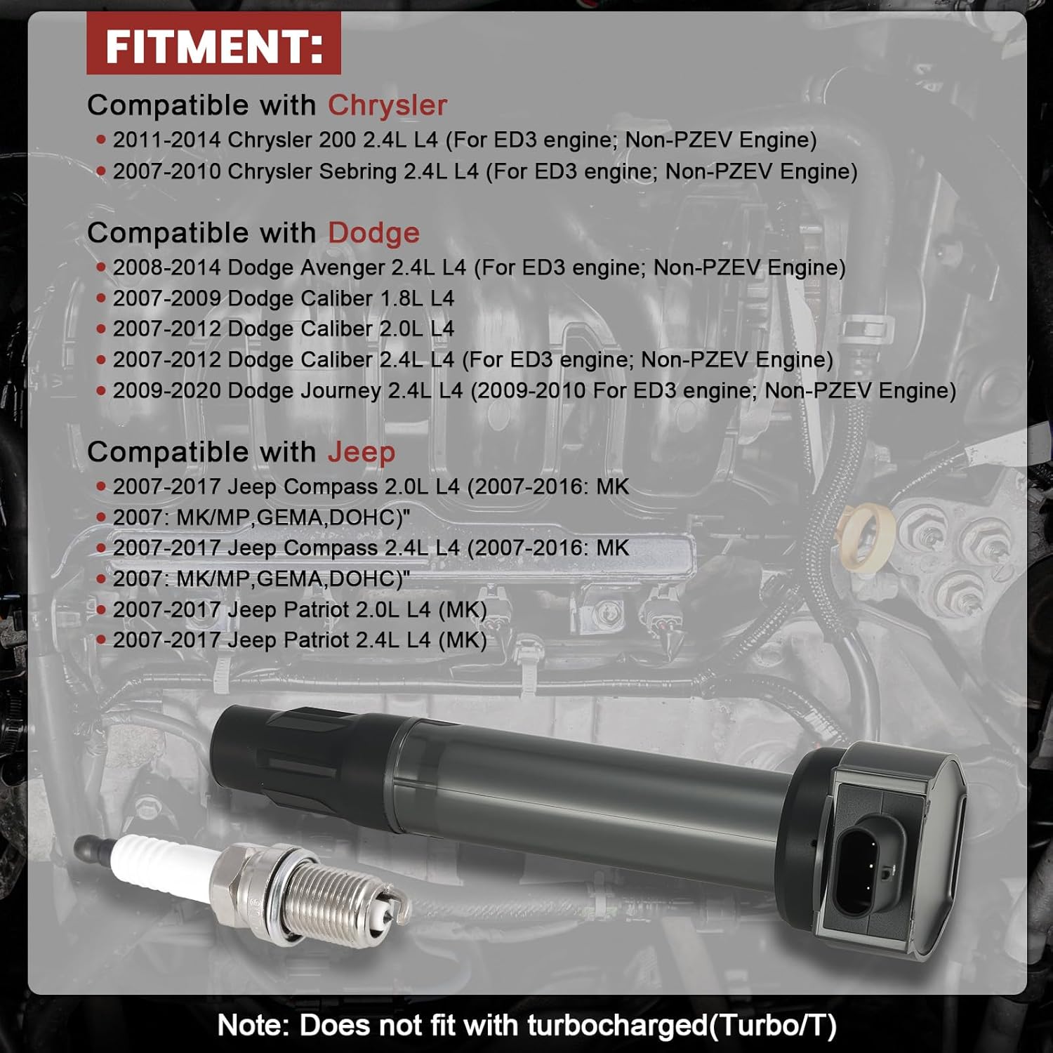 UF557 Ignition Coil Pack and Iridium Spark Plugs Set of 4 Compatible with Jeep Patriot Compass Dodge Avenger Caliber Journey Chrysler Sebring 200 2007-2016 2.4 2.0 L4,Replace#,GN10168,C1221