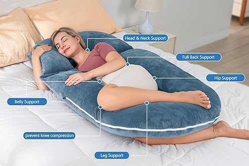 Miniatura 2 de INSEN Almohadas de embarazo, almohadas de maternidad multiusos para dormir y amamantar, almohada para sentarse para adultos (azul)