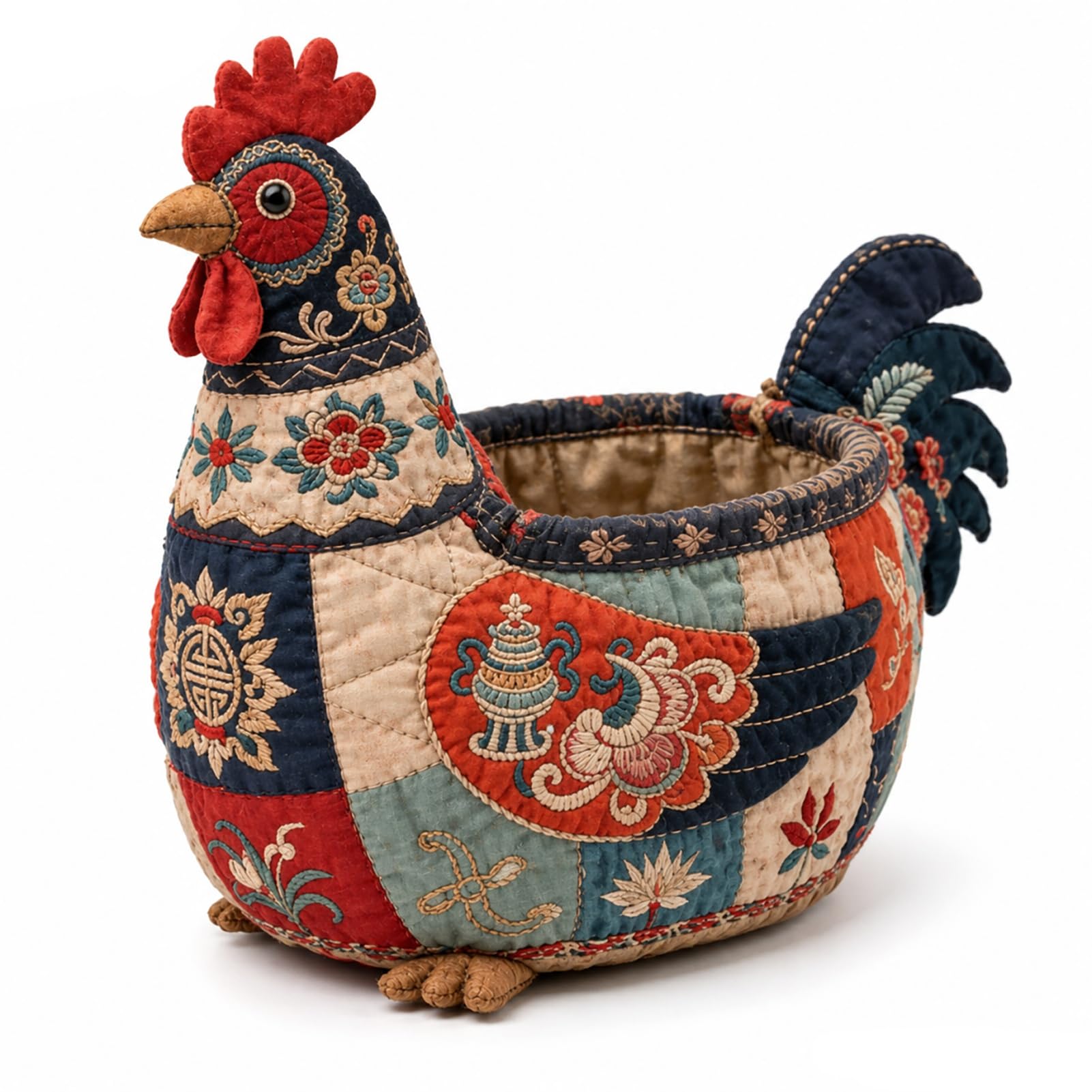 Support souvenir de poupée d'art en tissu, boîte de rangement coq de ferme faite main