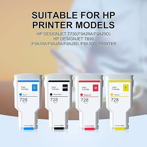 Miniatura 3 de Aomya Cartucho de tinta compatible HP 728 de 10.1 fl oz cian F9K17A para impresoras DesignJet T730 de 36 pulgadas, impresora DesignJet T830 de 24